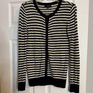 Banana Republic Black and Cream Striped Cardigan Sz M EXCELLENT CONDITION!